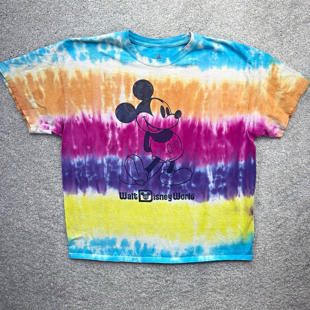 Walt Disney World T Shirt Mens XL Multicolor Tie Dye Mickey Mouse Graphic Tee
